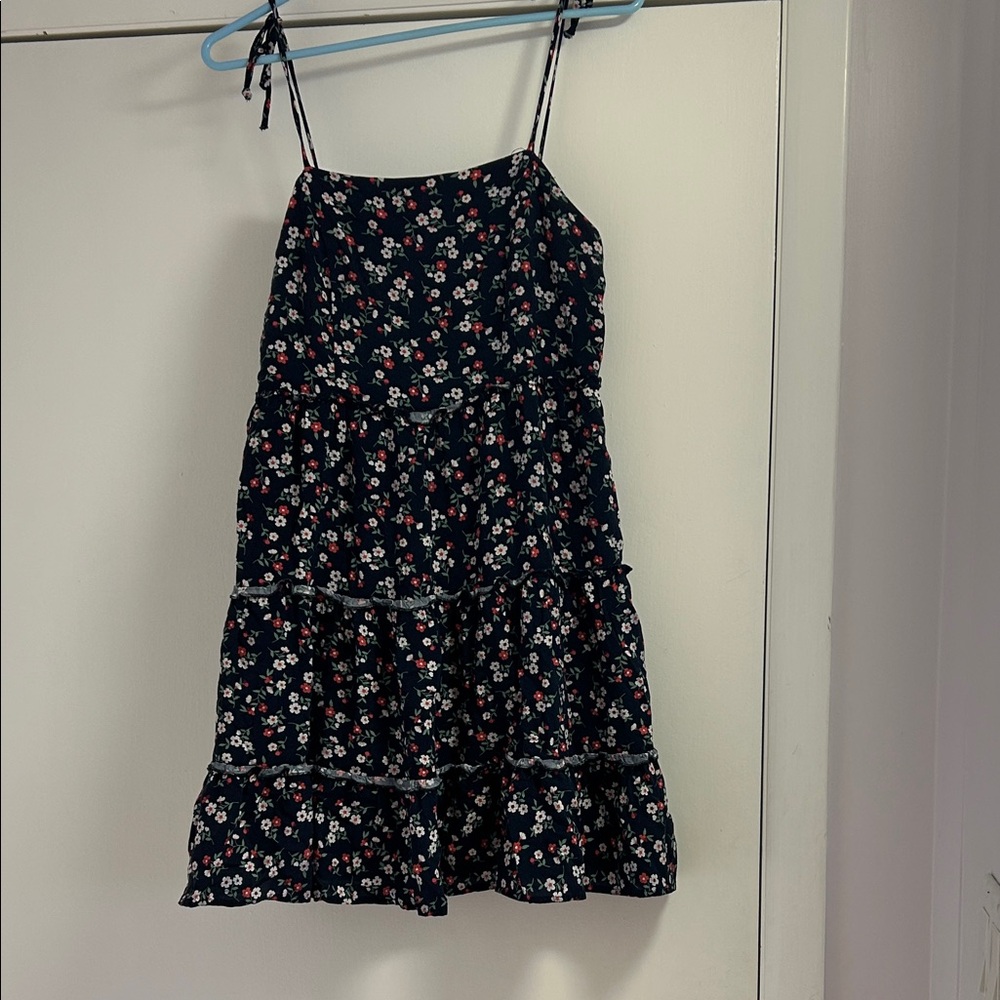 Altar'd State Navy Floral Tiered Mini Dress with Spaghetti Straps